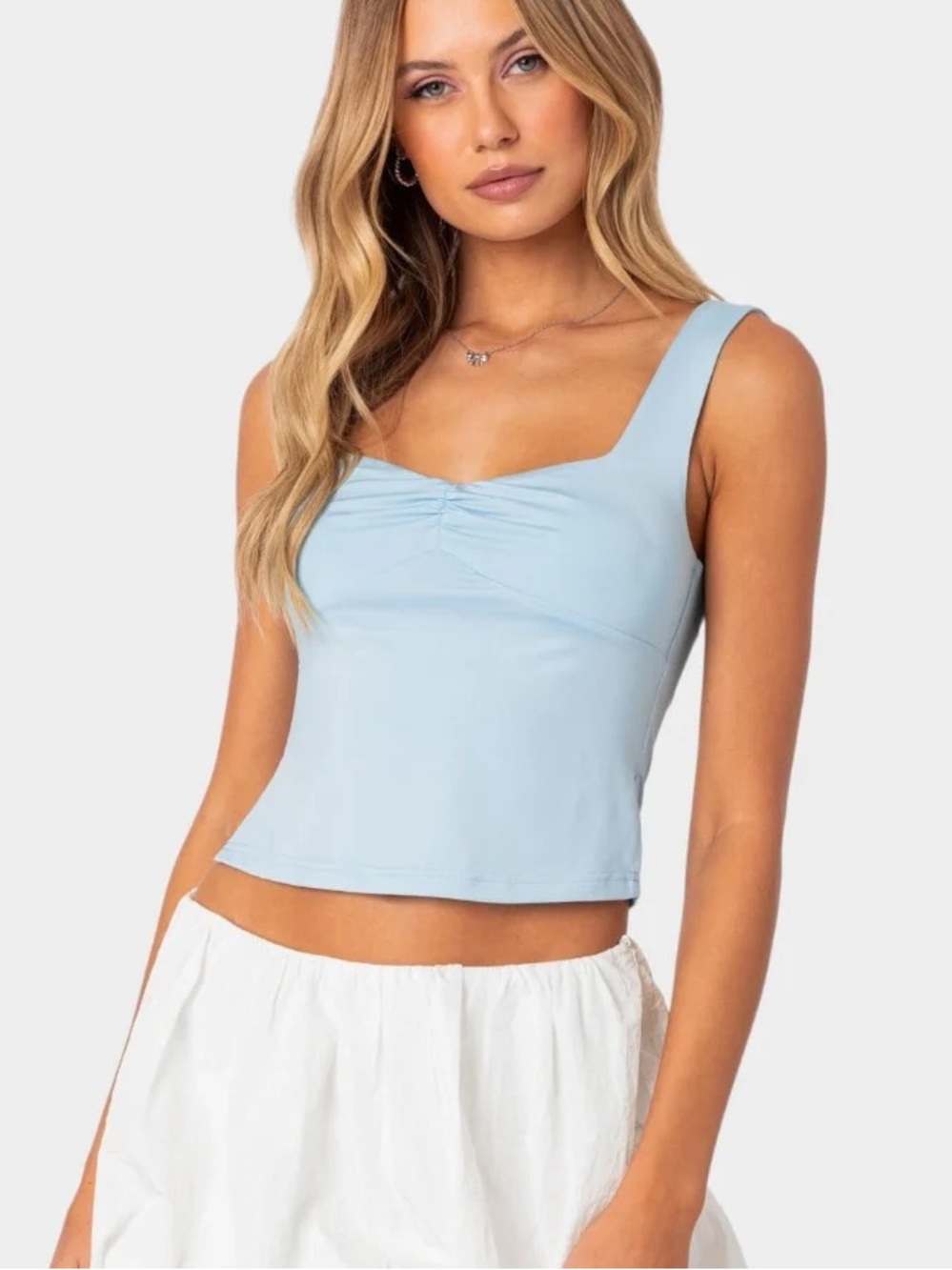 Edikted Light Blue Square Neck Cropped Tank
